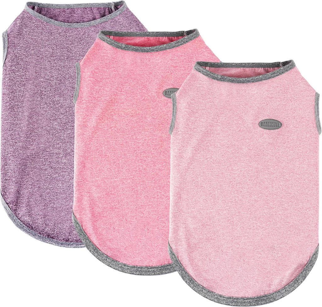 3 Pack Lightweight Sun Protection Dog Shirt Breathable Sleeveless Dog T Shirts Extra Soft Top Tank Dog Clothes for Outdoor Activities (Purple + Skin Pink + Light Pink, Medium)