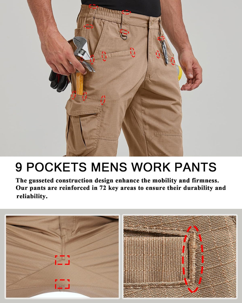 CNBQDD Mens Work Pants Cargo Tactical Construction for Men Ripstop Waterproof Lightweight Outdoor Hiking with Pockets