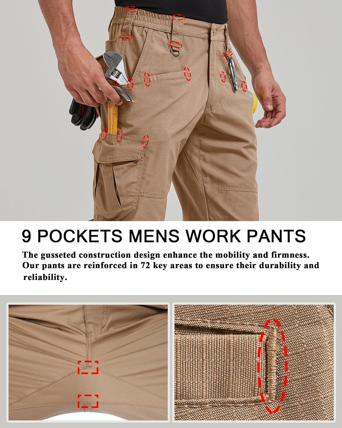 CNBQDD Mens Work Pants Cargo Tactical Construction for Men Ripstop Waterproof Lightweight Outdoor Hiking with Pockets