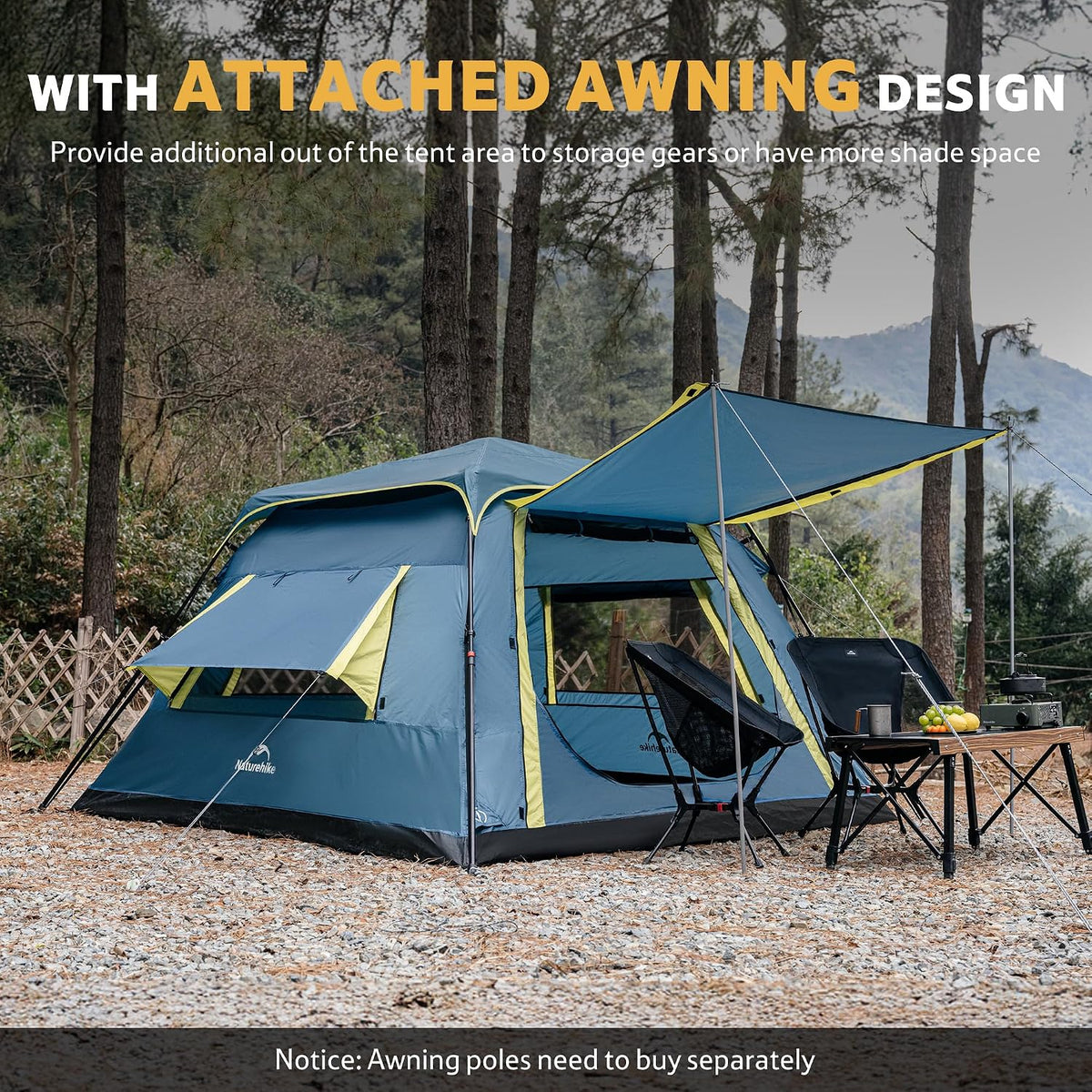 Naturehike Cape Lite 4-6 Person Camping Tent, Easy Setup in Seconds Instant Cabin Tents for Family Camping & Hiking