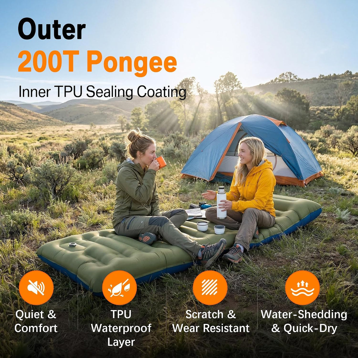 NINTYNINE Camping Sleeping Pad, 5.9" Extra-Thick Reinforced Camping Mat with Built-in Pillow & Foot Pump, Ultralight Compact Inflating Camping Air Mattress for Backpacking Hiking Travel Tent Beach