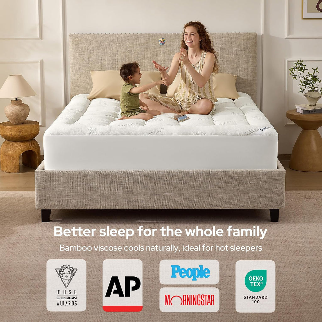 BEDLORE Queen Mattress Topper , Thick Pillow Top Mattress Pad