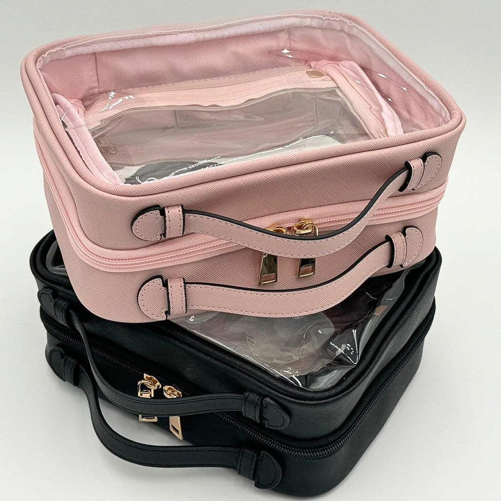 JAZD Clear Makeup Bag Toiletry Bag for Women Cosmetic Case Large Capacity Travel Make Up Bag Organizer Transparent Storage Compartment TSA Approved