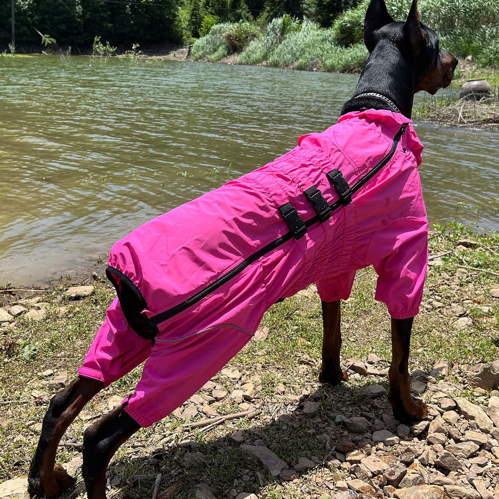 Lovelonglong Waterproof Dog Raincoat – 4-Leg Full Body Dog Rain Suit with Reflective Strips & Leash Opening, Outdoor Dog Jacket for Rainy Weather