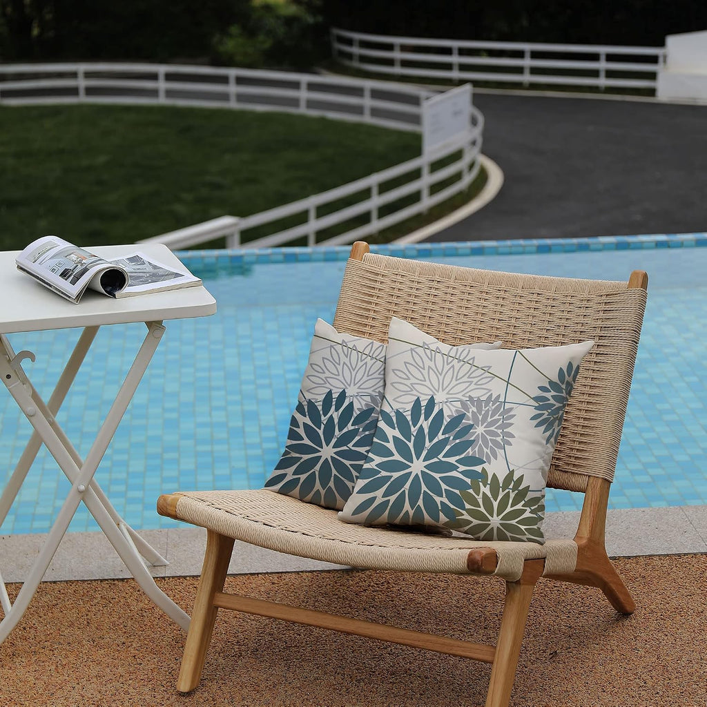 DFXSZ Blue ArmyGreen Floral Outdoor Pillow Covers 16x16 Set of 2 Waterproof