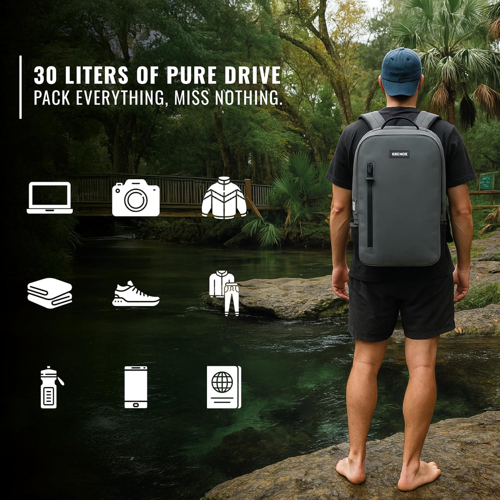 KRONOX 25L Waterproof Backpack for Men – IPX7 Submersible Dry Bag, Lightweight & Durable for Travel, Motorcycle, Kayak