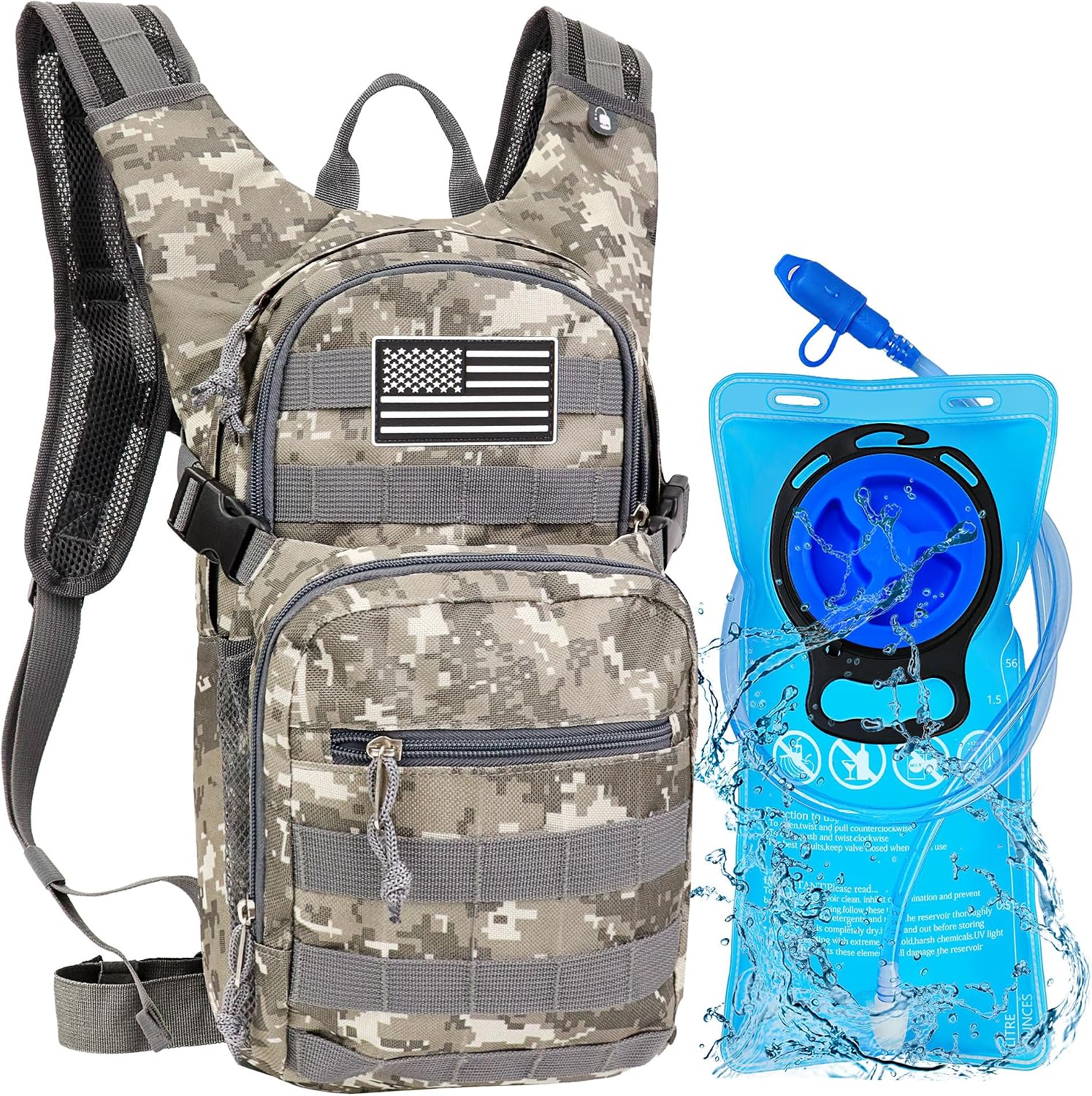 Tactical Hydration Backpack 2L Water Bladder - Lightweight Durable Pack for Hiking, Running, Outdoor Adventures, Adjustable Straps & Leak-Proof Design