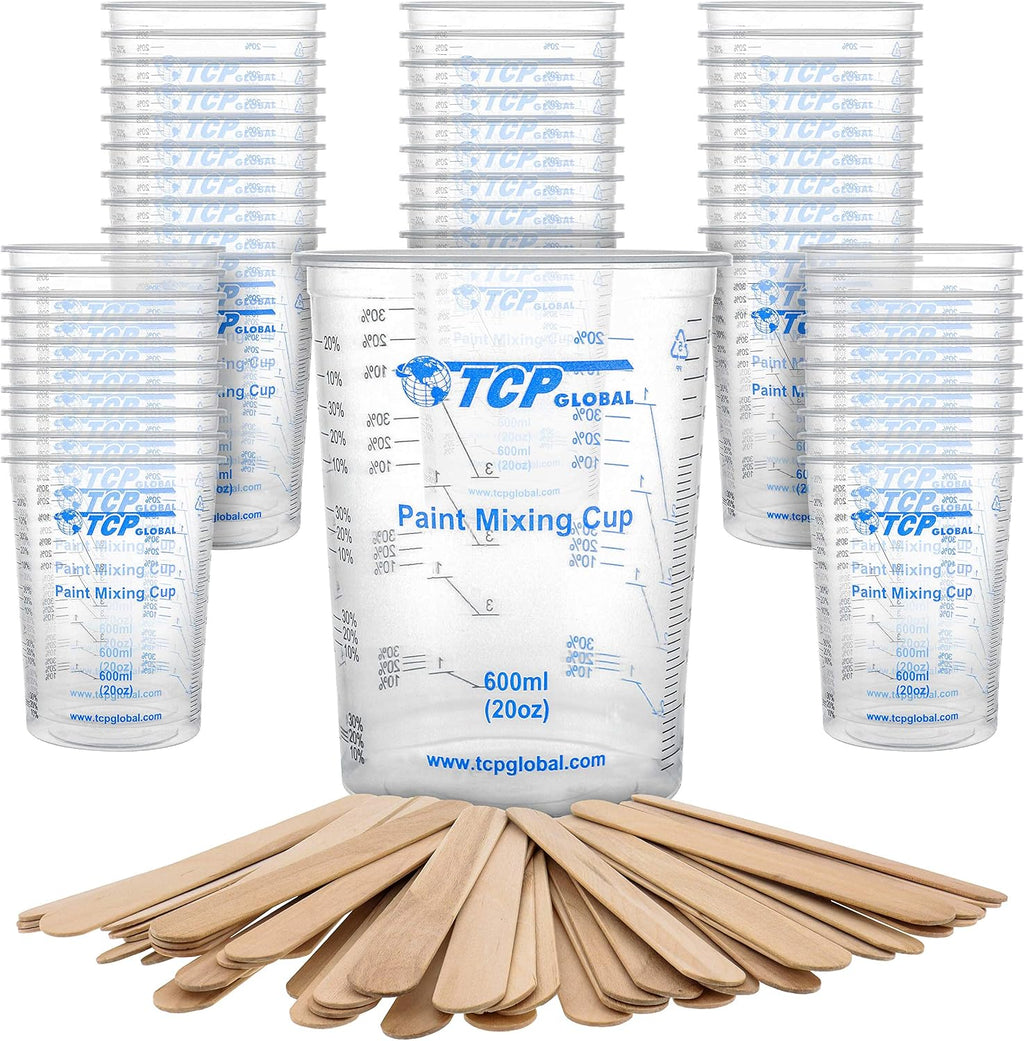 TCP Global 20 oz. (600ml) Graduated Plastic Mixing Cups - Box of 50