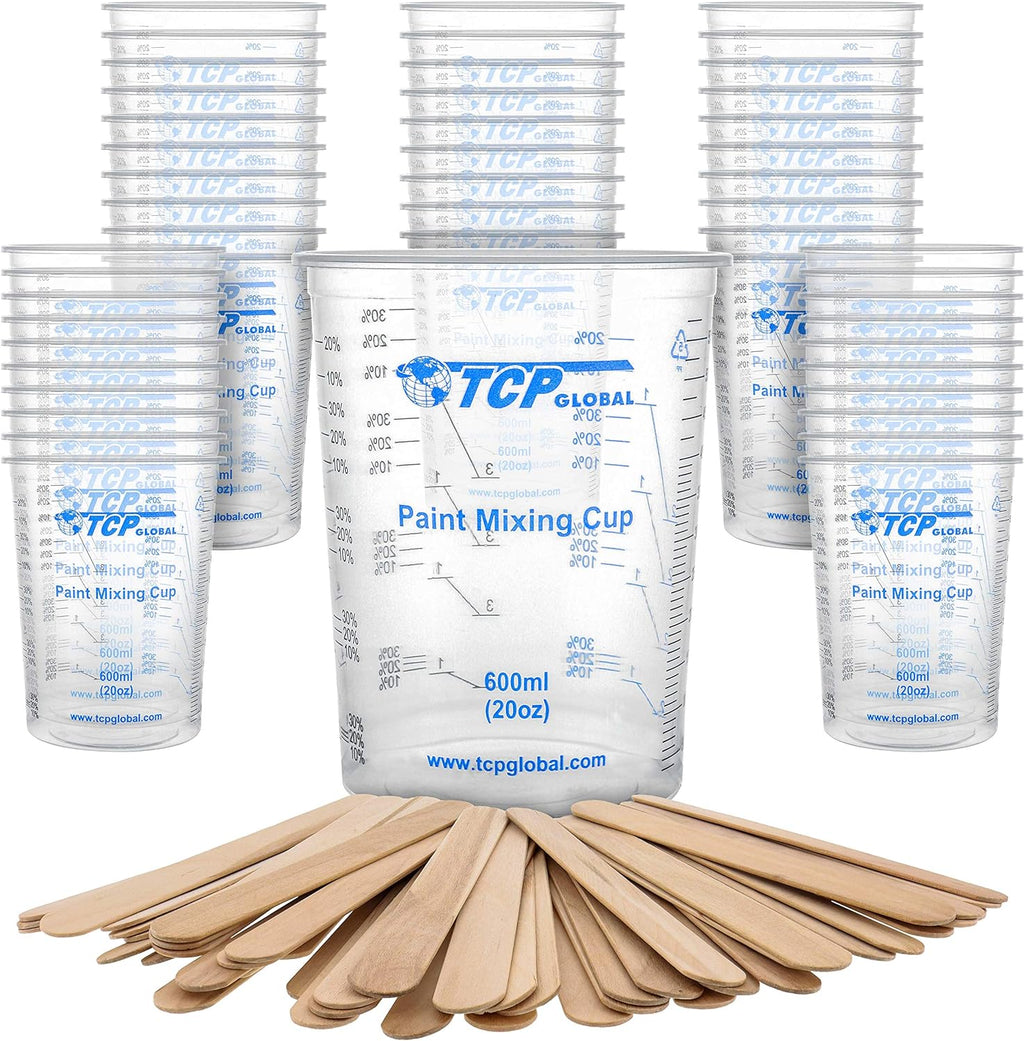TCP Global 20 oz. (600ml) Graduated Plastic Mixing Cups - Box of 25