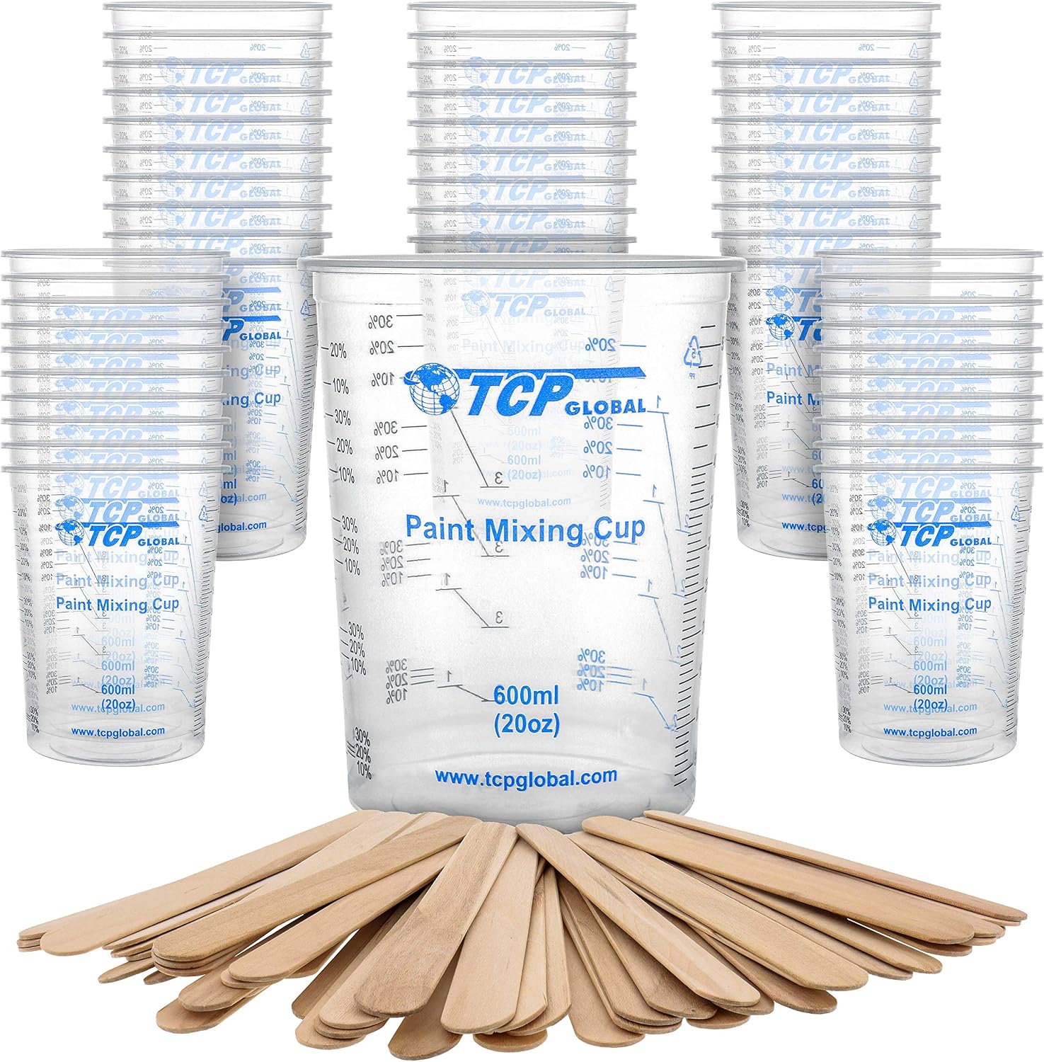 TCP Global 20 oz. (600ml) Graduated Plastic Mixing Cups - Box of 100