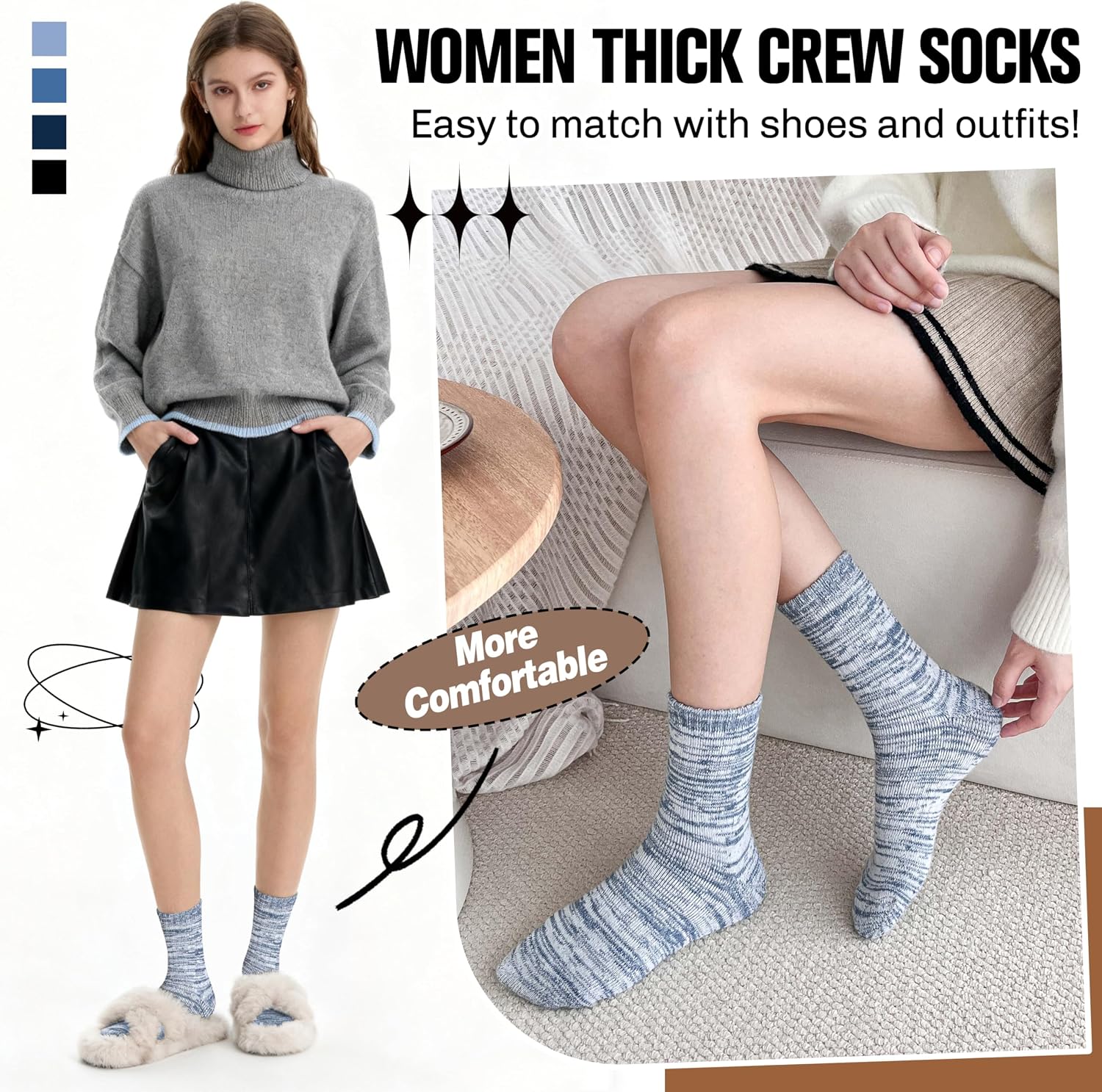 EBMORE Merino Wool Thermal Warm Winter Socks for Women Men