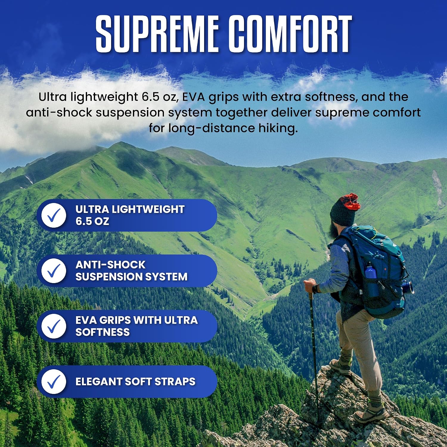 Lucern 6.5 oz (New Editon) Extreme Ultralight Anti-Shock Carbon Trekking Poles — Exceptionally Durable, Comfortable, Safe Across All terrains. Perfect for Backpacking and Long-Distance Hiking.