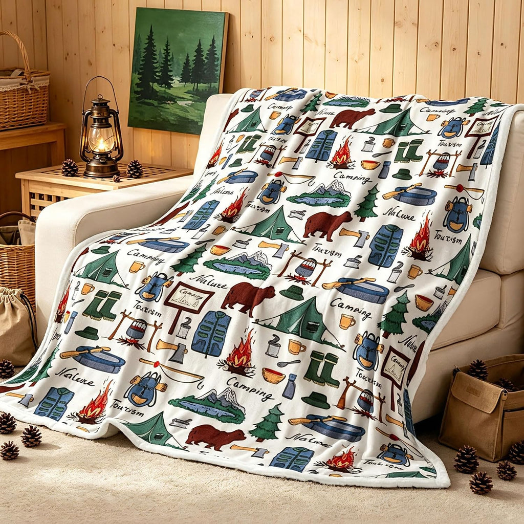Large Fleece Travel Throw Blanket for Couch, Sofa, Camping Throw Blanket, Outdoor Super Soft and Warm Blankets, Camper Throw All Season Use, Cozy, Plush, Lightweight, 50"X60"