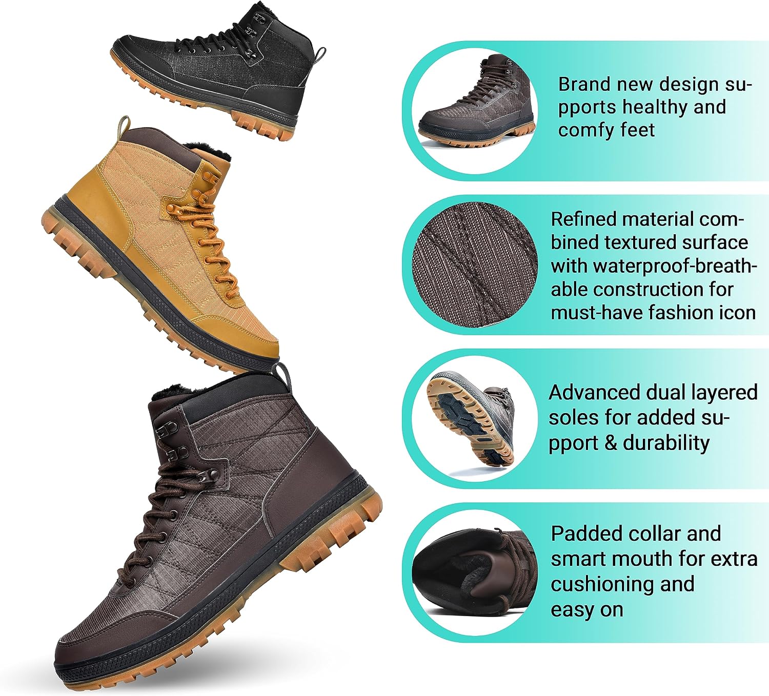 Wondamo Men's Winter Hiking Snow Boots