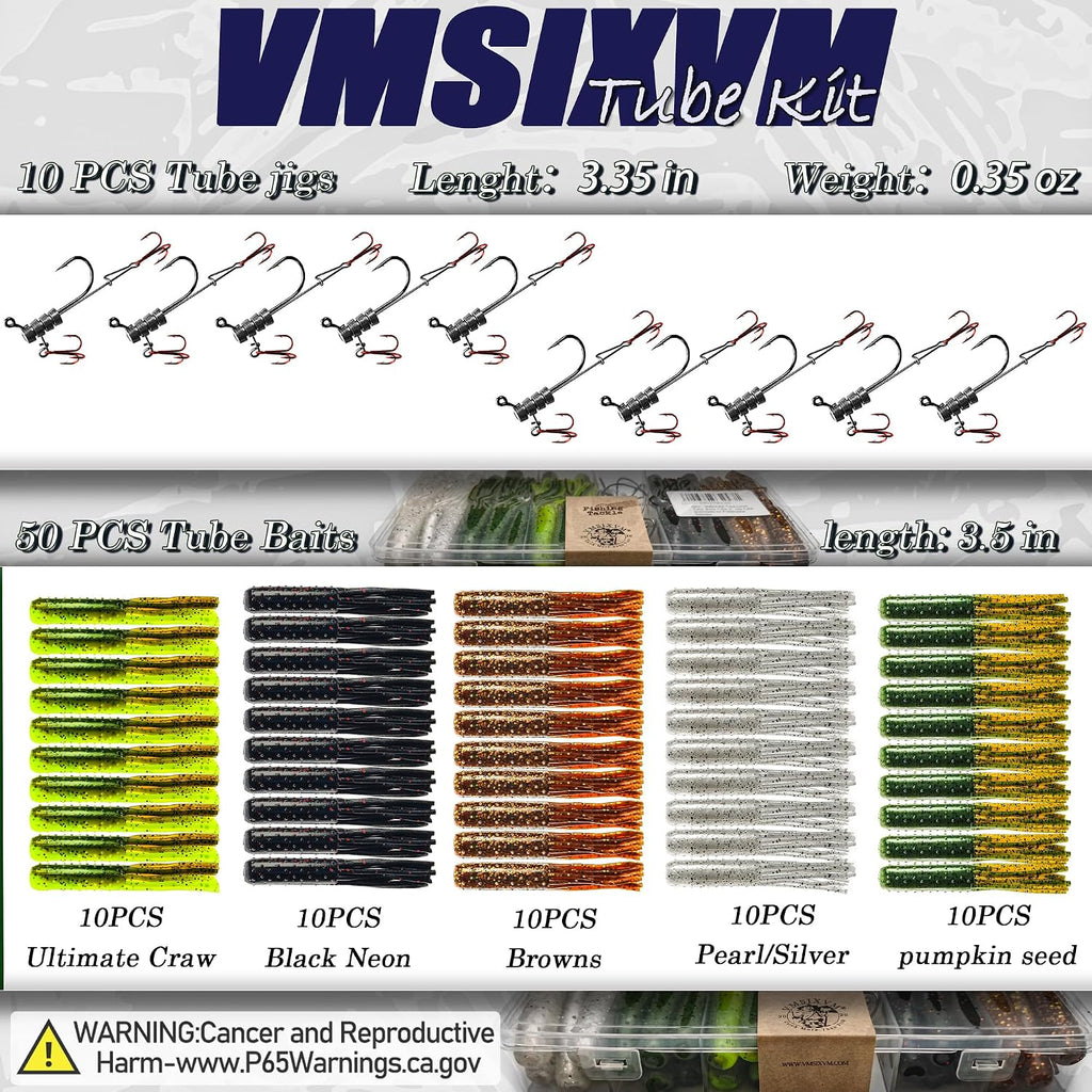 Tube Lures Jig Heads Hooks Tube Baits Worms for Bass Fishing