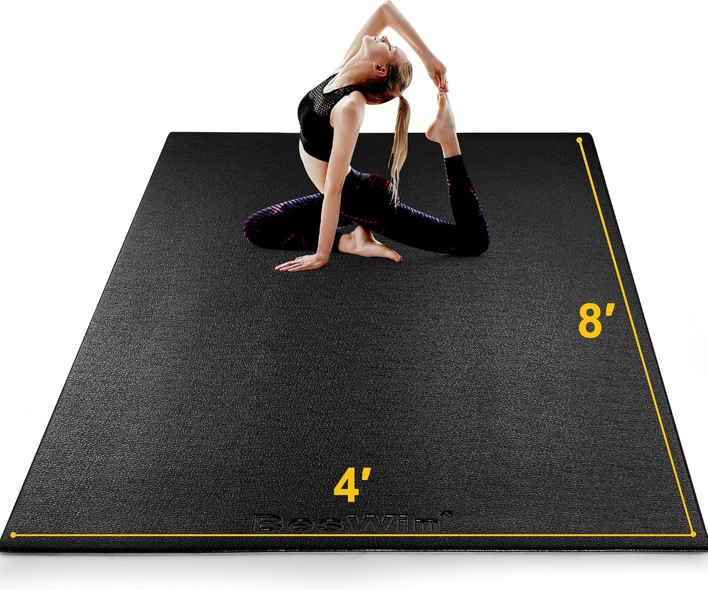 BesWin Large Exercise Mat 8' x 4'(8mm), Extra Thick Workout Mats for Home Gym Flooring, High Density Non-Slip Gym Mats Fitness Mat for Cardio, Weights, Jump Rope, Fitness - Use With or Without Shoes
