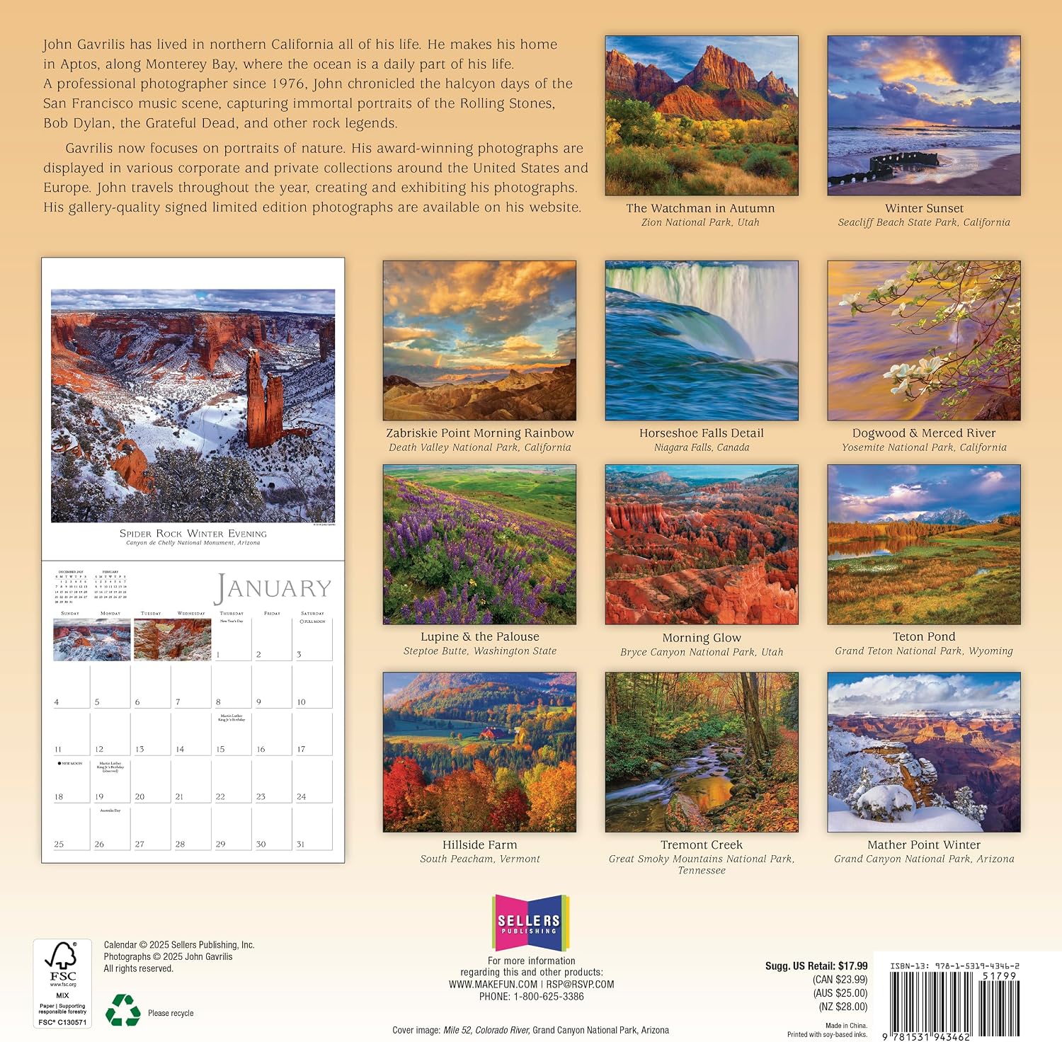 The Spirit of Place 2026 Wall Calendar, 12-Month Nature & Travel Photography of America's Treasured Lands, 12" x 12", 2026 Calendar and Planner with Large Monthly Grids for Home and Office