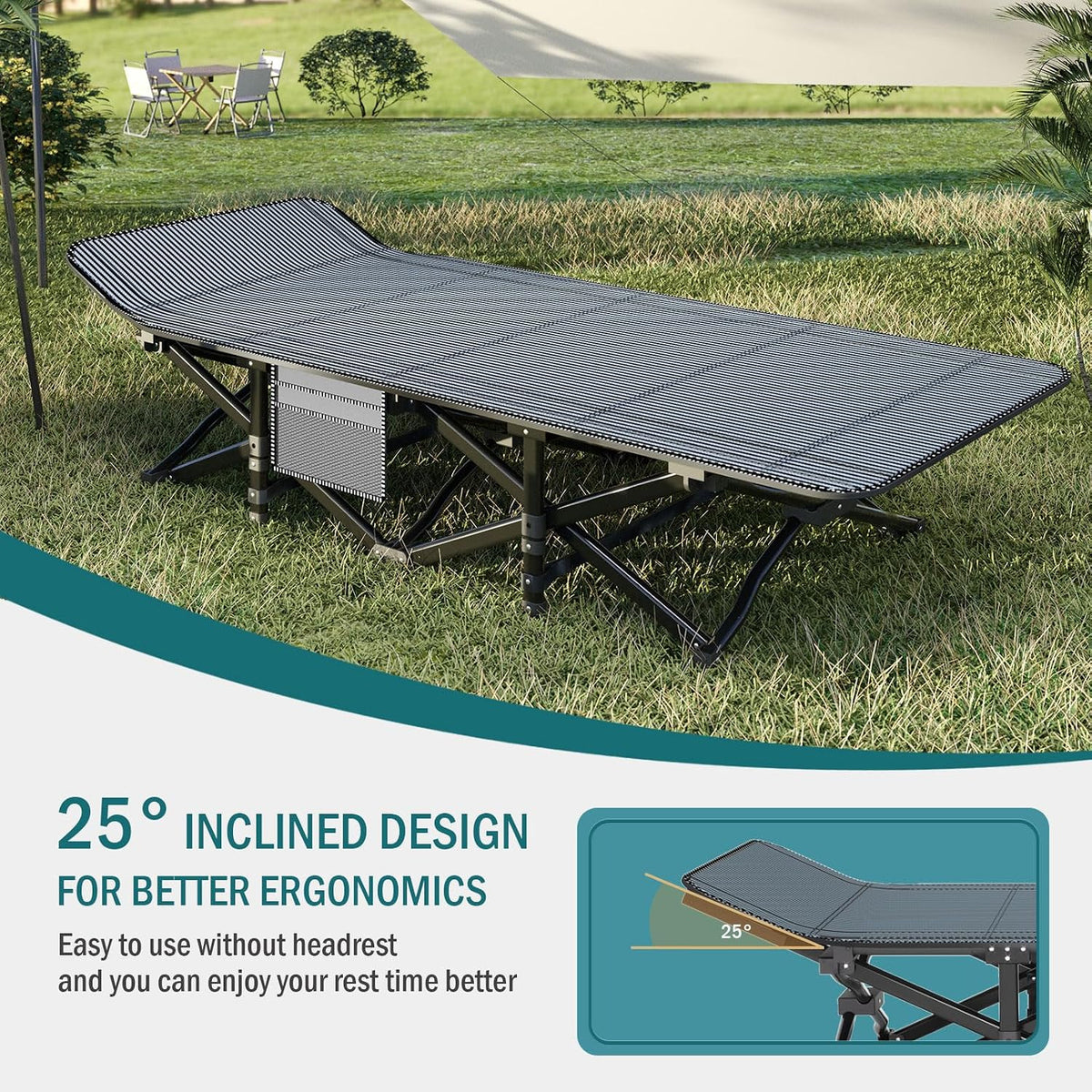 Mopaicot Camping Cot for Adults, Folding Bed with Comfortable Cushion
