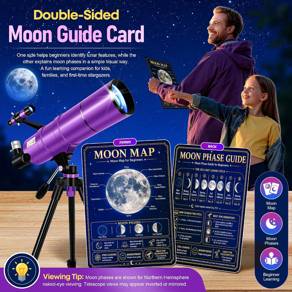Telescope for Adults & Kids, 90mm Aperture 600mm Refractor Telescope for Astronomy Beginners, Portable Travel Telescopes with Tripod, Phone Adapter, Moon Filter, Carry Bag & Moon Phase Guide