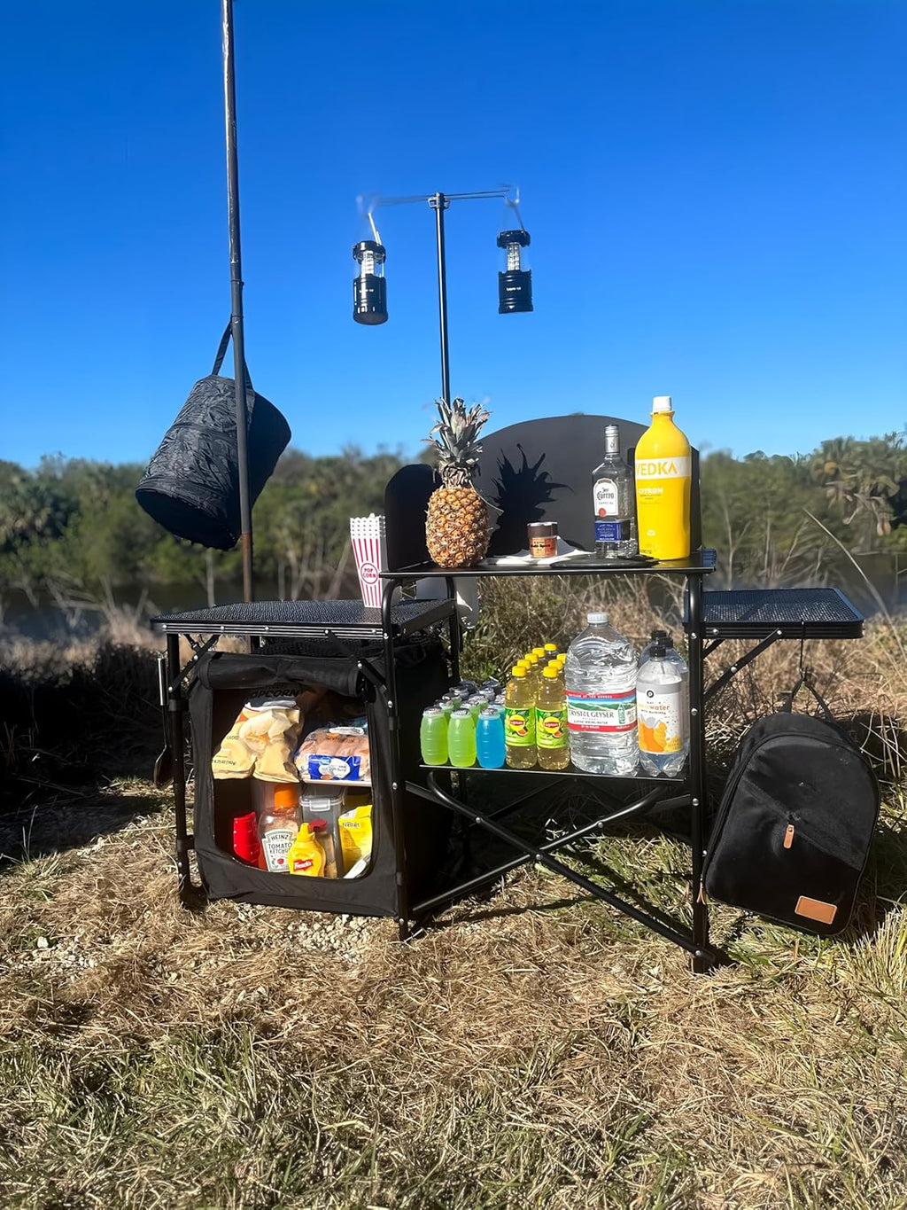 Nice C Camping Kitchen Table Station, Portable Folding Grill Table (Black)