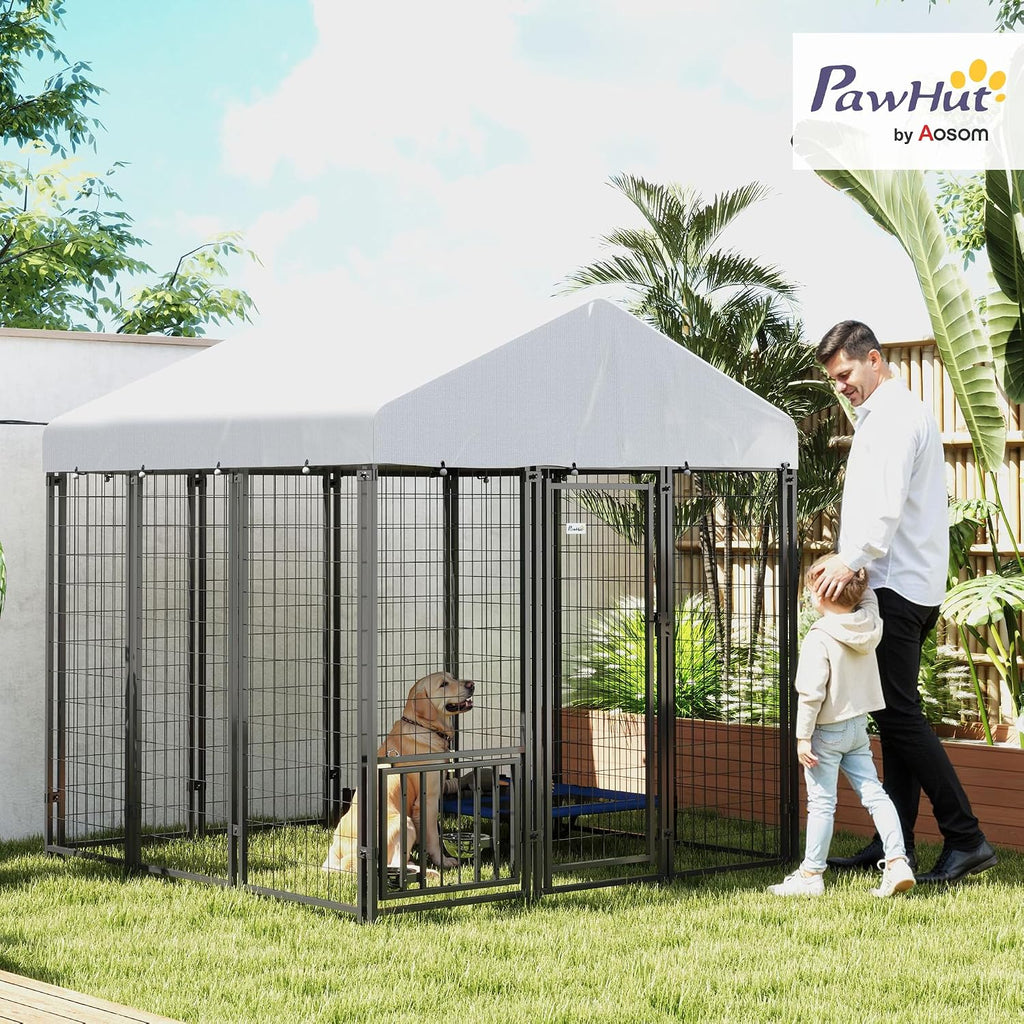 PawHut Outdoor Dog Kennel with Roof for S&M&L Breeds 6' x 6' x 6' Silver
