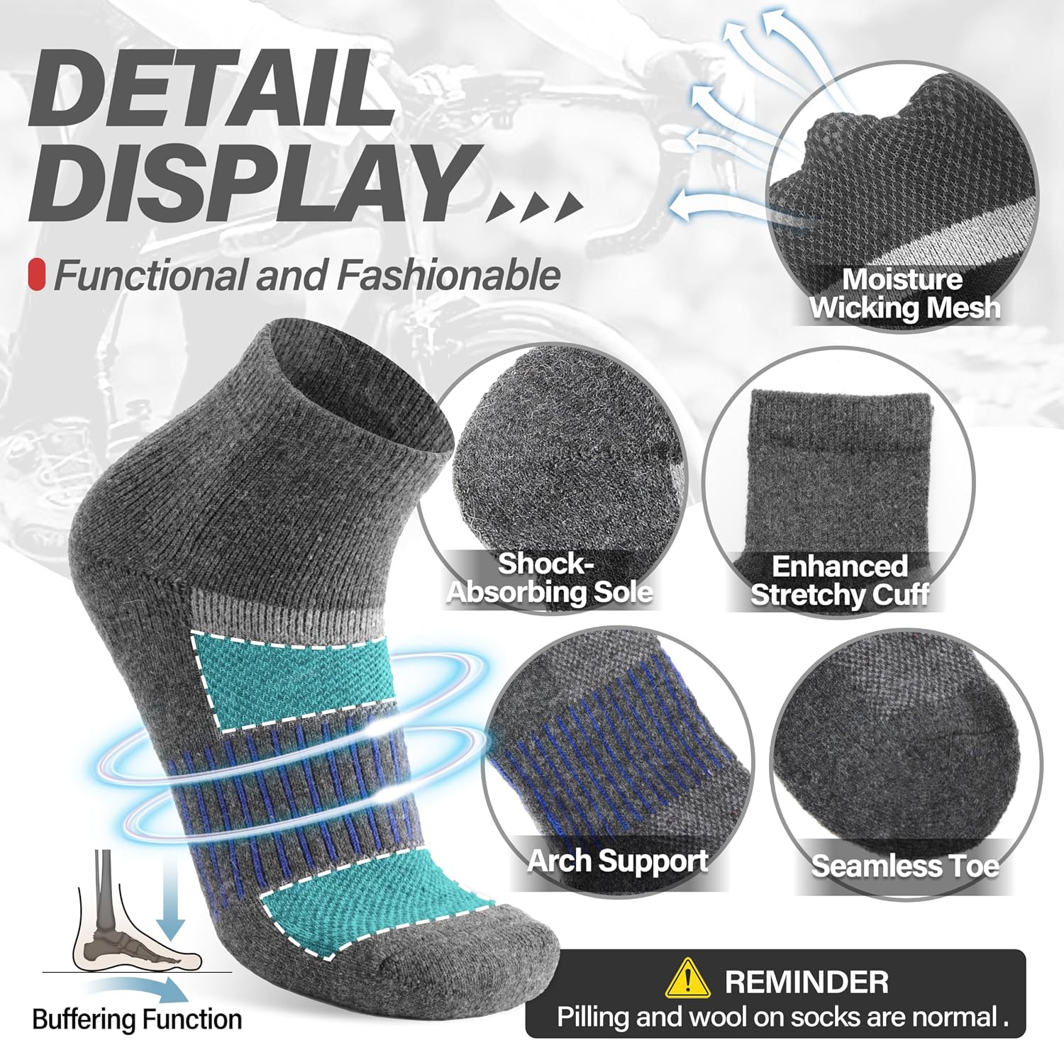 Anlisim Merino Wool Ankle Running Hiking Socks for Women and Men