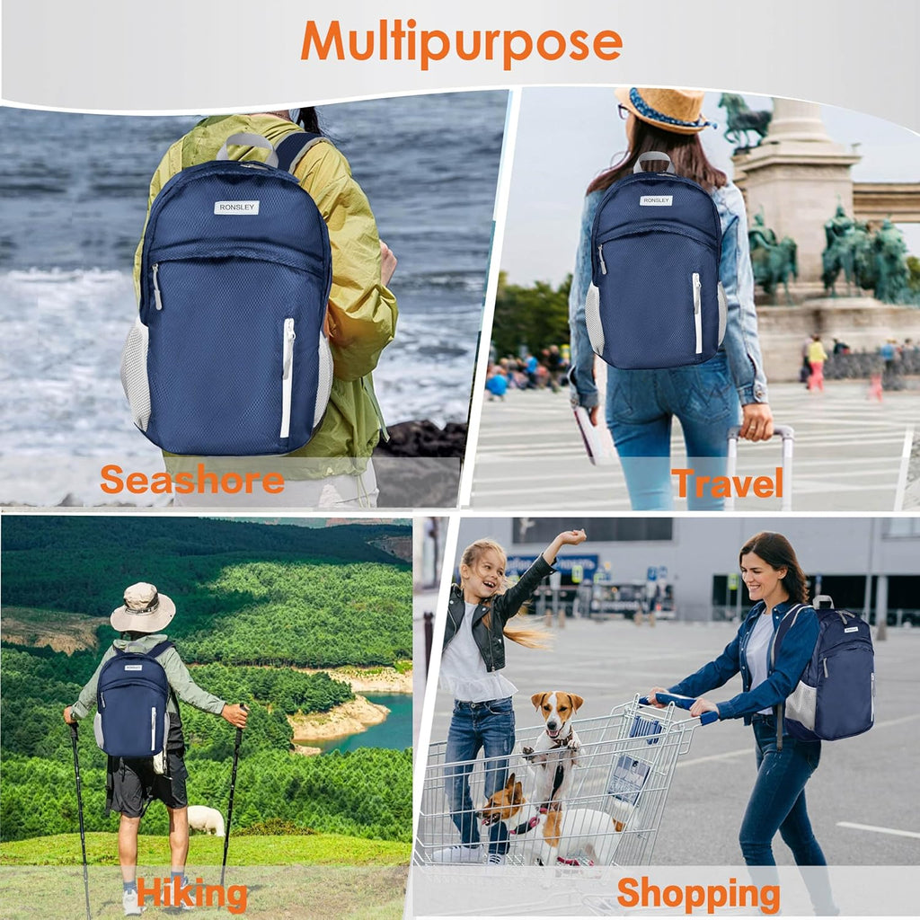Waterproof Foldable Hiking Backpack, Lightweight Beach Bag DarkBlue