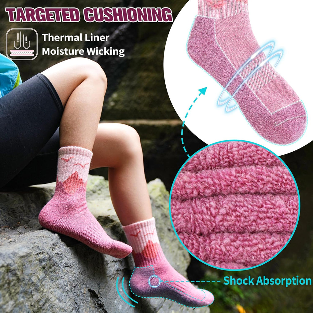 EBMORE 5 Pairs Womens Merino Wool Hiking Socks Thermal Warm Winter Boot Crew Cushion Work Gift Socks