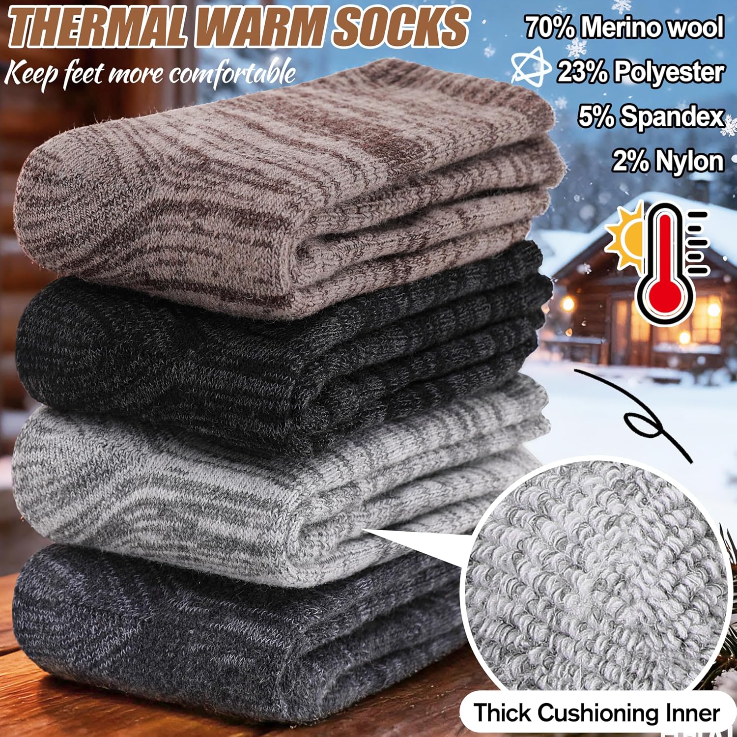 EBMORE Merino Wool Thermal Warm Winter Socks for Women Men