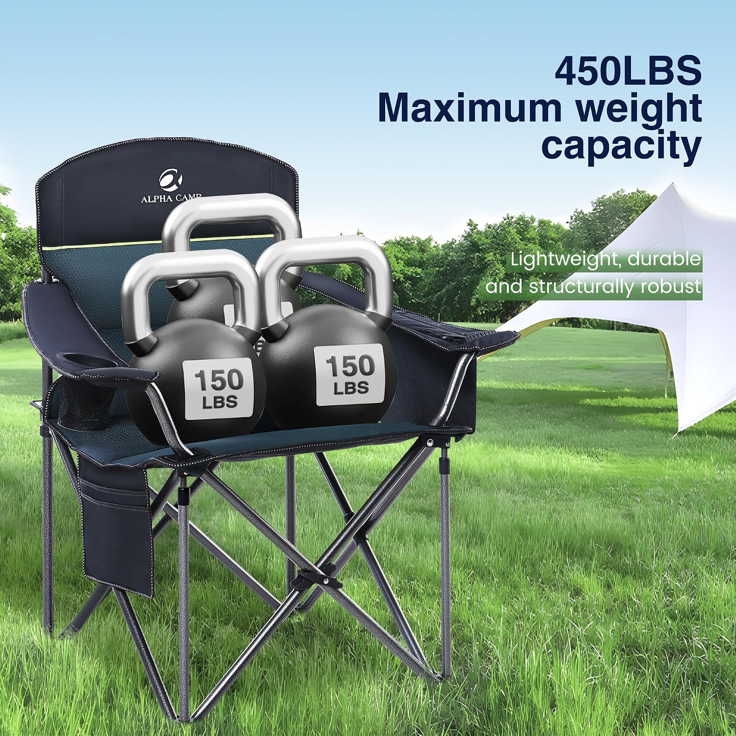 Oversized Folding Camping Chair for Adults Support 450 LBS, 2 Pack, Green
