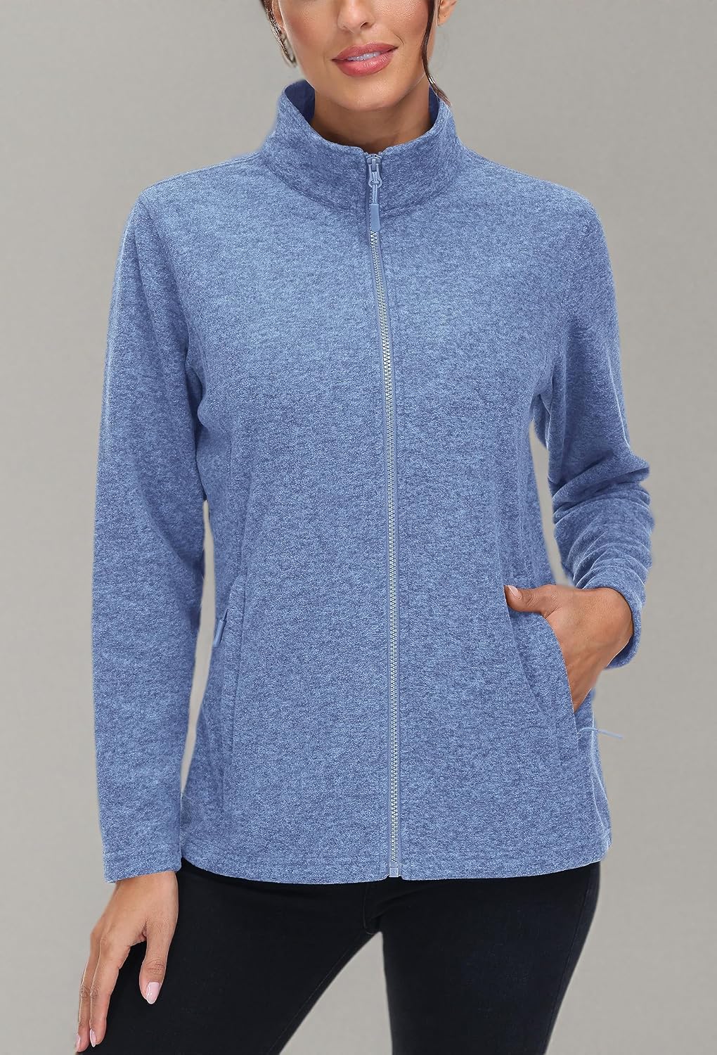 MAGCOMSEN Womens Fleece Zip Up Jacket with Pockets Lightweight Soft Coat