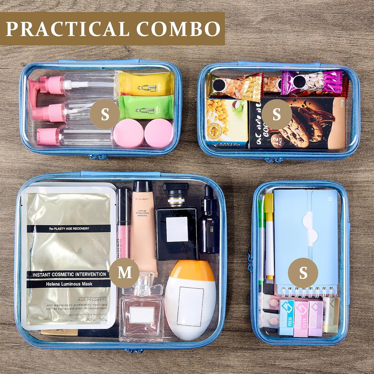 4 pcs Clear Zipper Pouches,Hard Shell Zipper Case, Toiletry Bag for Travel