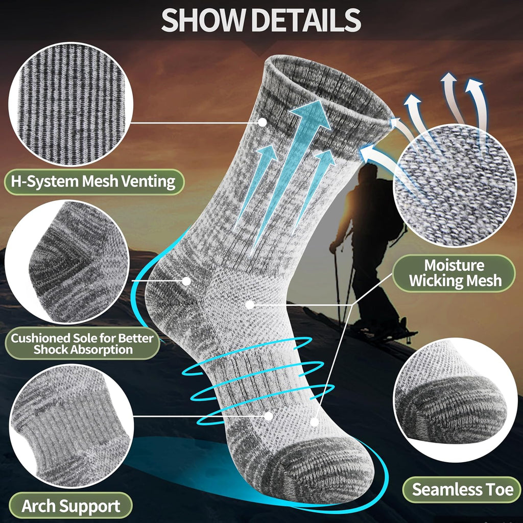 Anlisim Merino Wool Hiking Running Socks for Women, Boot Work Crew Socks