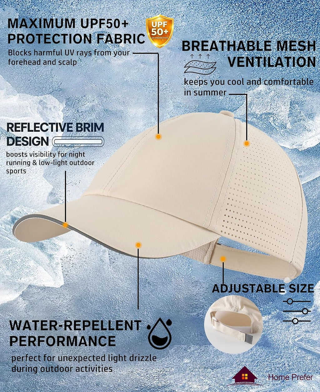 Home Prefer Reflective Water Repellent Quick Dry Airy UPF50+ Sun Hat for Men Women Outdoor Sports Baseball Caps Unisex