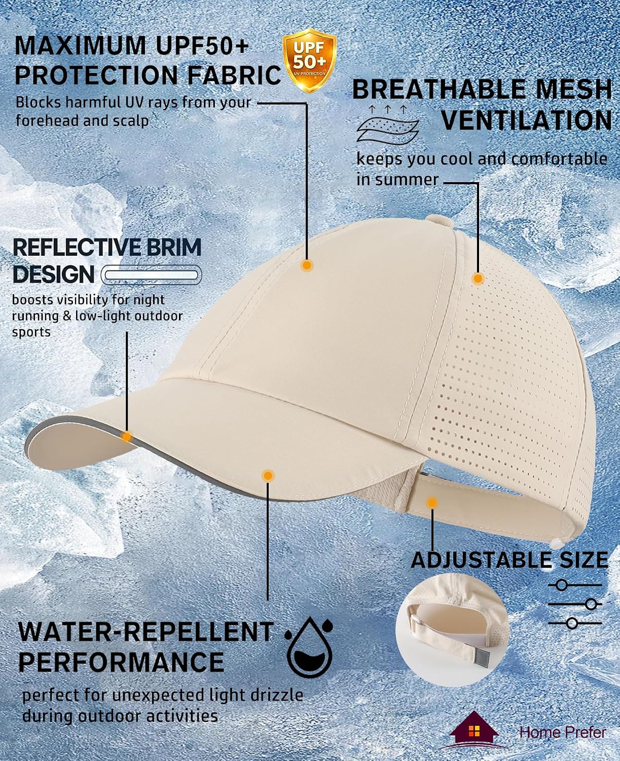 Home Prefer Reflective Water Repellent Quick Dry Airy UPF50+ Sun Hat for Men Women Outdoor Sports Baseball Caps Unisex
