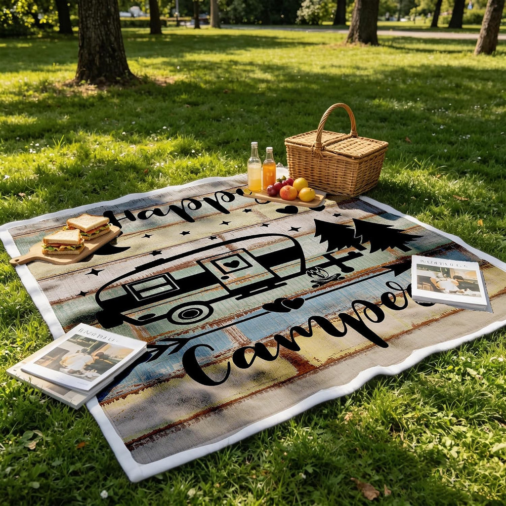 Camper Throw Blankets, Soft Warm Flannel Throws Cover for Couch, Chair, Sofa, Bed, Outdoor, Inside, Beach, Travel Decor