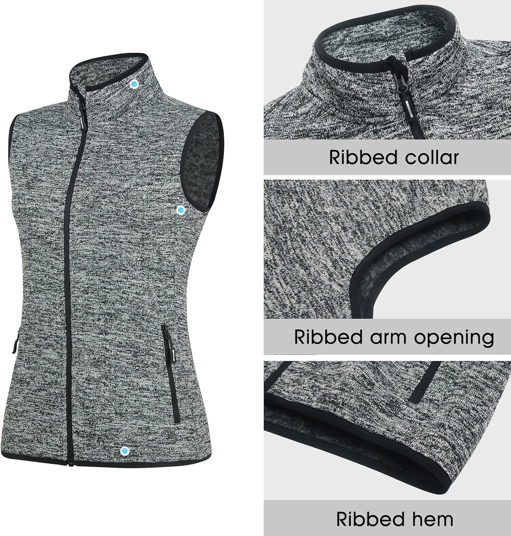 Zip Up Womens Vest with Zipper Pockets Sweater Fleece Vest
