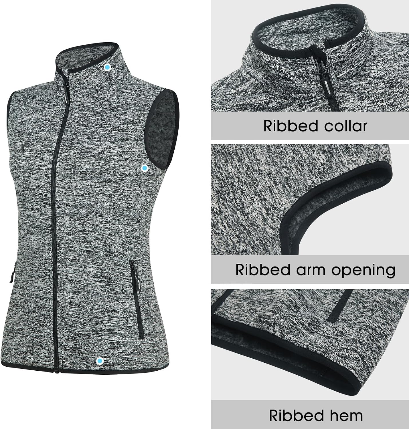 Zip Up Womens Vest with Zipper Pockets Sweater Fleece Vest