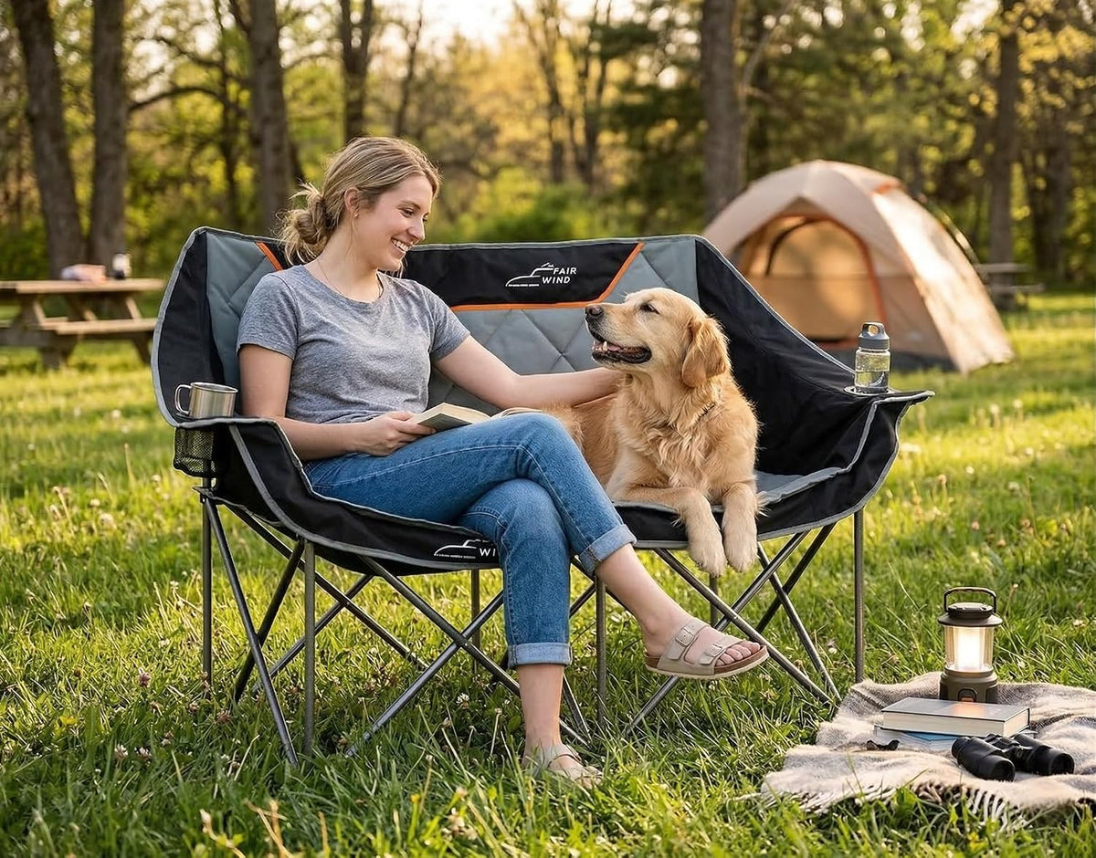 FAIR WIND Oversized Fully Padded Camping Double Chair Folding Loveseat