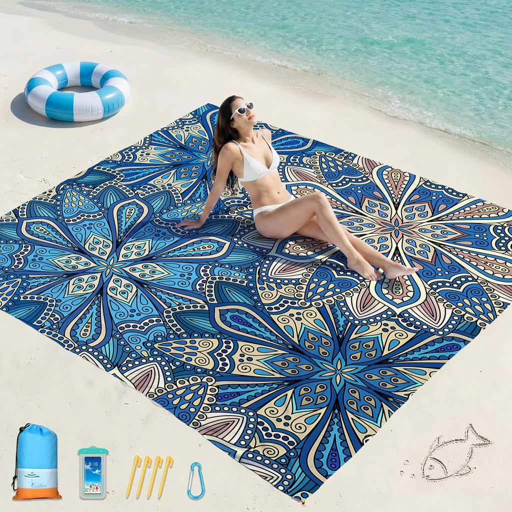 Beach Blanket Waterproof Sandproof 78''X81''/10'X9' Oversized Big Blanket