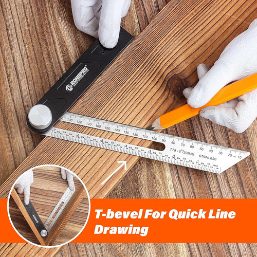 10Inch Woodworking Square Ruler and T-Bevel Gauge Set - 1/16" Precision,Sliding T-Bevel and T Measurements Ruler, Aluminum Handle Carpenter Square Layout Tool for Woodworking -Imperial…
