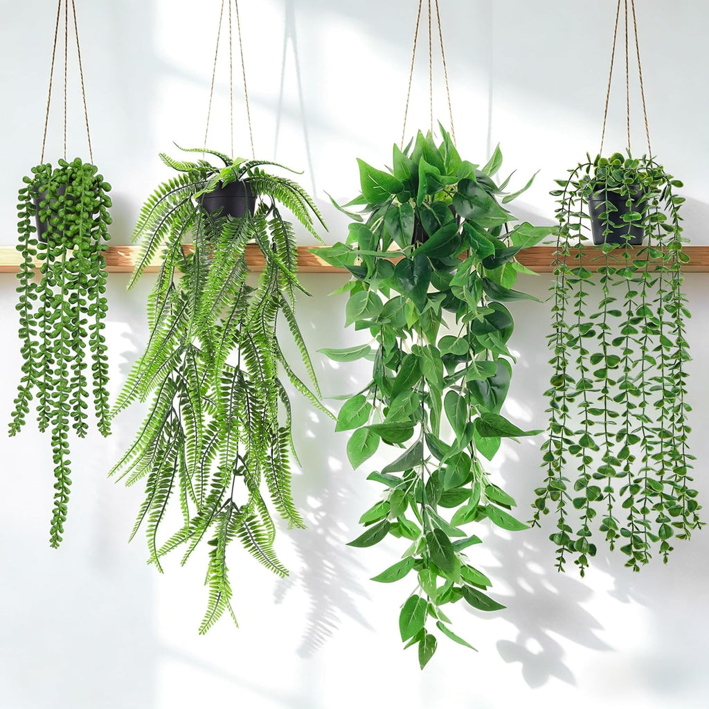 Der Rose 4Pcs Fake Hanging Plants with Lush Cascading Greenery