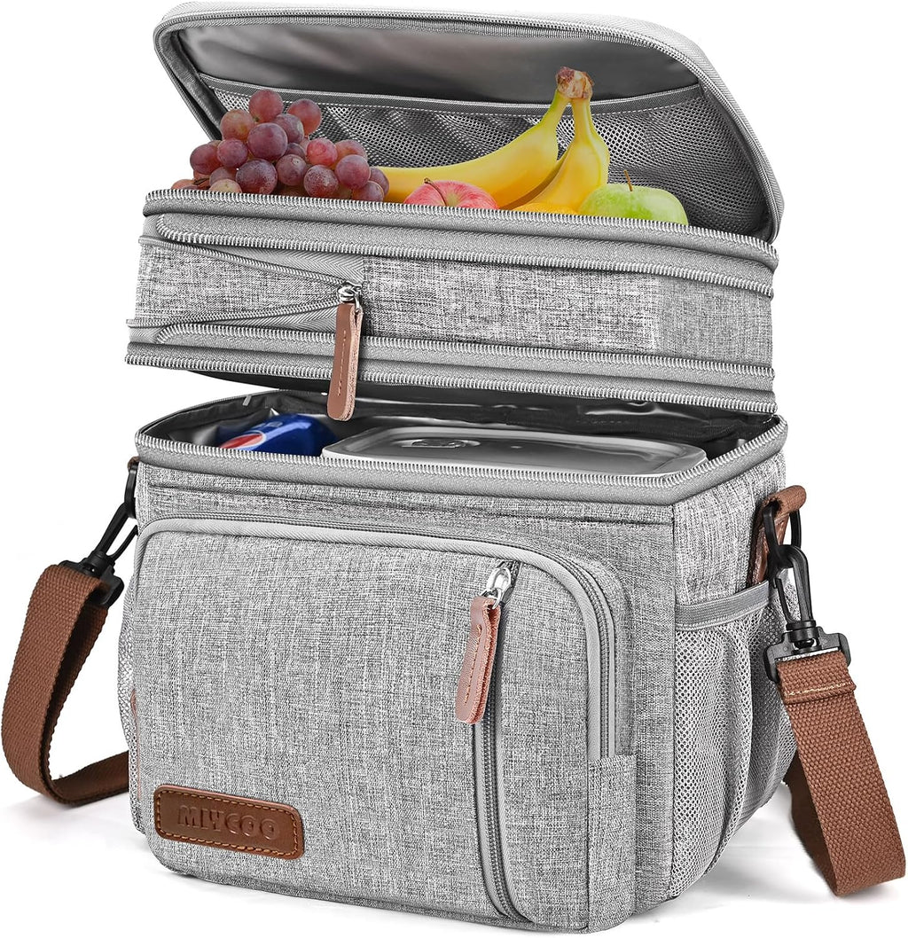 MIYCOO Lunch Bag for Women & Men, Expandable Double Deck Lunch Box, 15L
