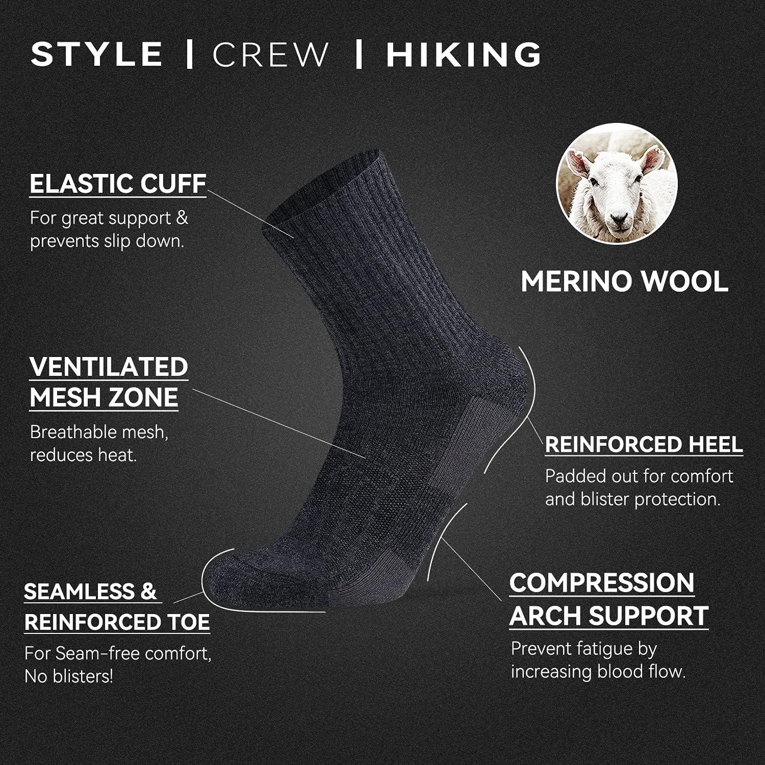 Socks Daze Crew Warm Merino Wool Blend Cushioned Hiking Socks for Men Women
