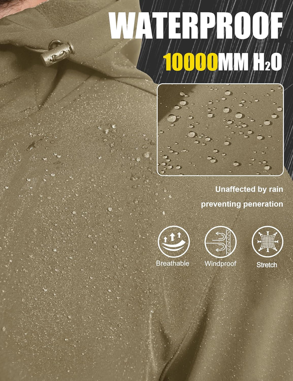MAGCOMSEN Men's Jacket Waterproof Fleece Lightweight Softshell Rain Coat