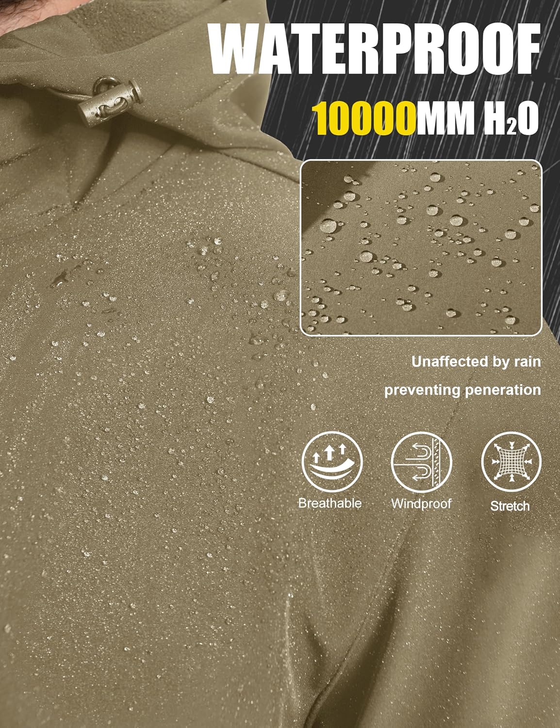 MAGCOMSEN Men's Jacket Waterproof Fleece Lightweight Softshell Rain Coat