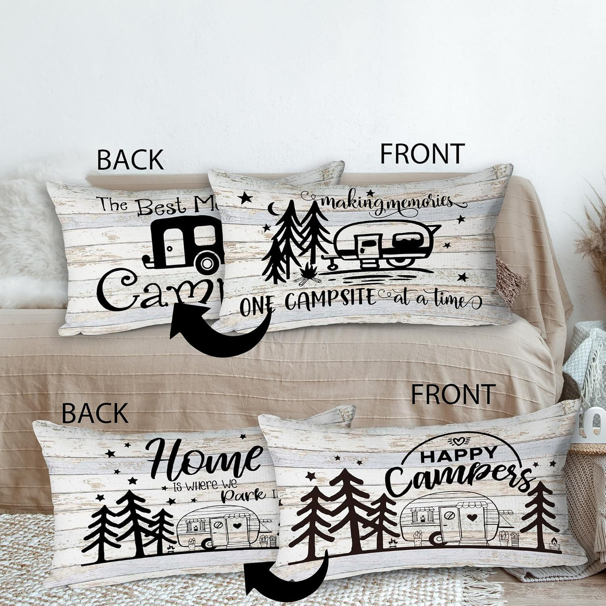SiuSue Campers Decor Reversible Throw Pillow Case, Double Sided 12 x 20 Inch Set of 2, Camping Lovers Gifts, Campers Gifts, Trailer Decor Cushion Cover for Sofa Couch Bed