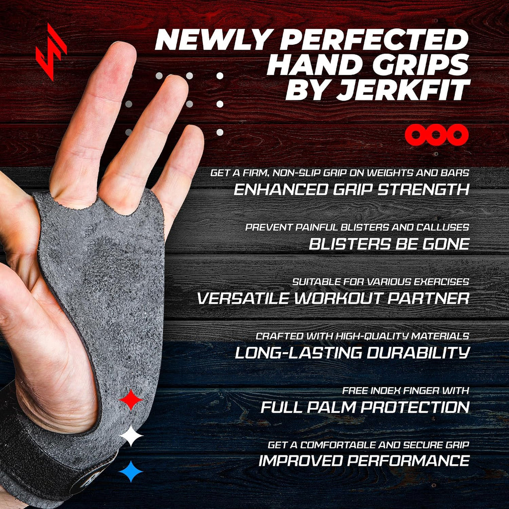 JerkFit Raw Grips 3.0, 2 Finger Leather Gymnastics Grips - Pull Up Grips for Cross Training Hand Protection - Hand Grips for Gymnastics Bars, Palm Guards for Athletes to Prevent Rips and Blisters