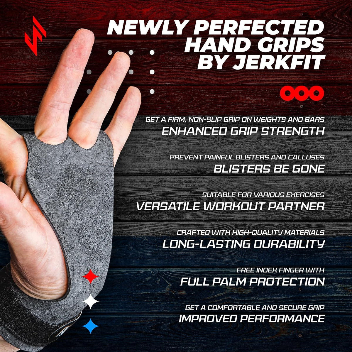 JerkFit Raw Grips 3.0, 2 Finger Leather Gymnastics Grips - Pull Up Grips for Cross Training Hand Protection - Hand Grips for Gymnastics Bars, Palm Guards for Athletes to Prevent Rips and Blisters