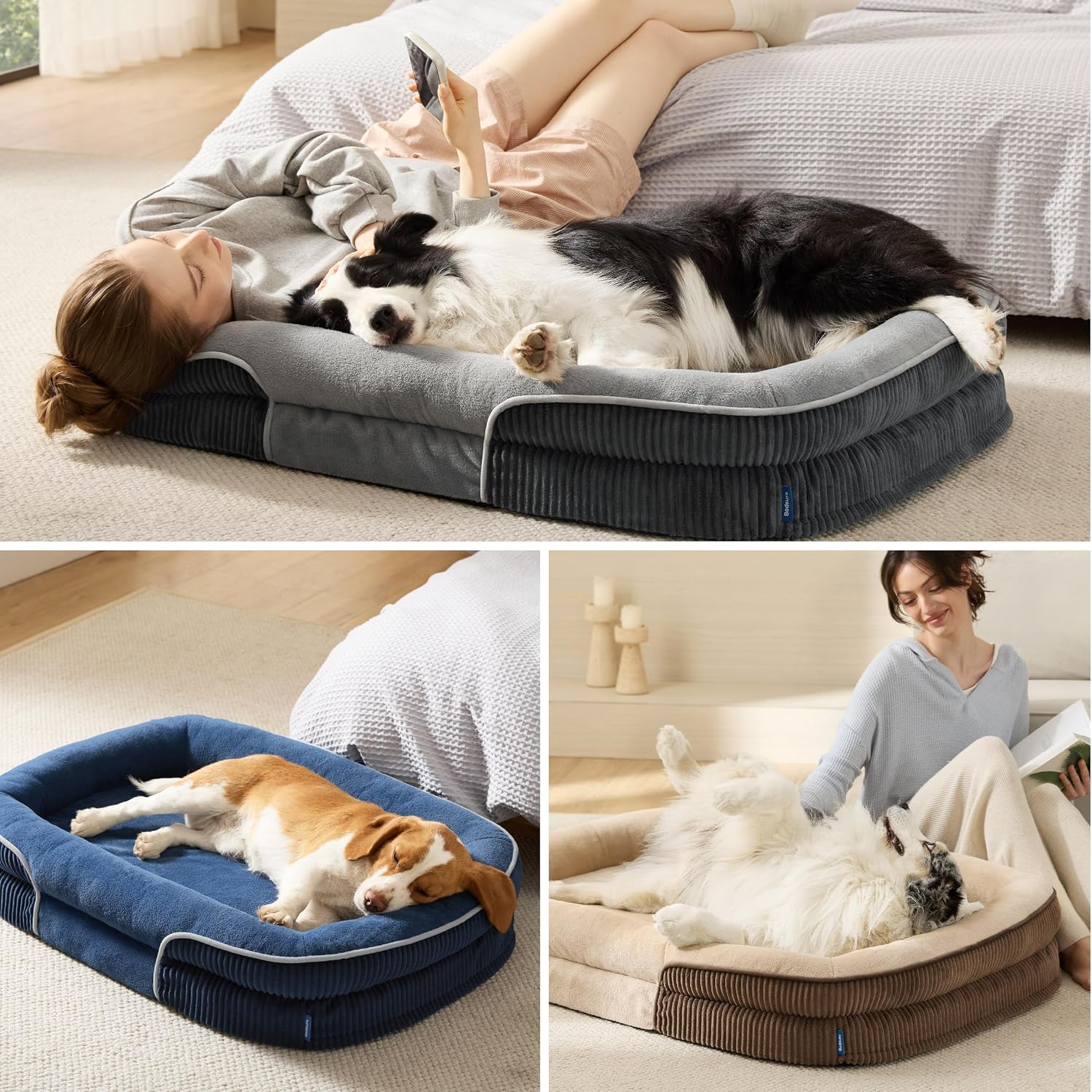 Bedsure 360°Oval Bolster Orthopedic Dog Beds Large Sized Dog,35" Grey